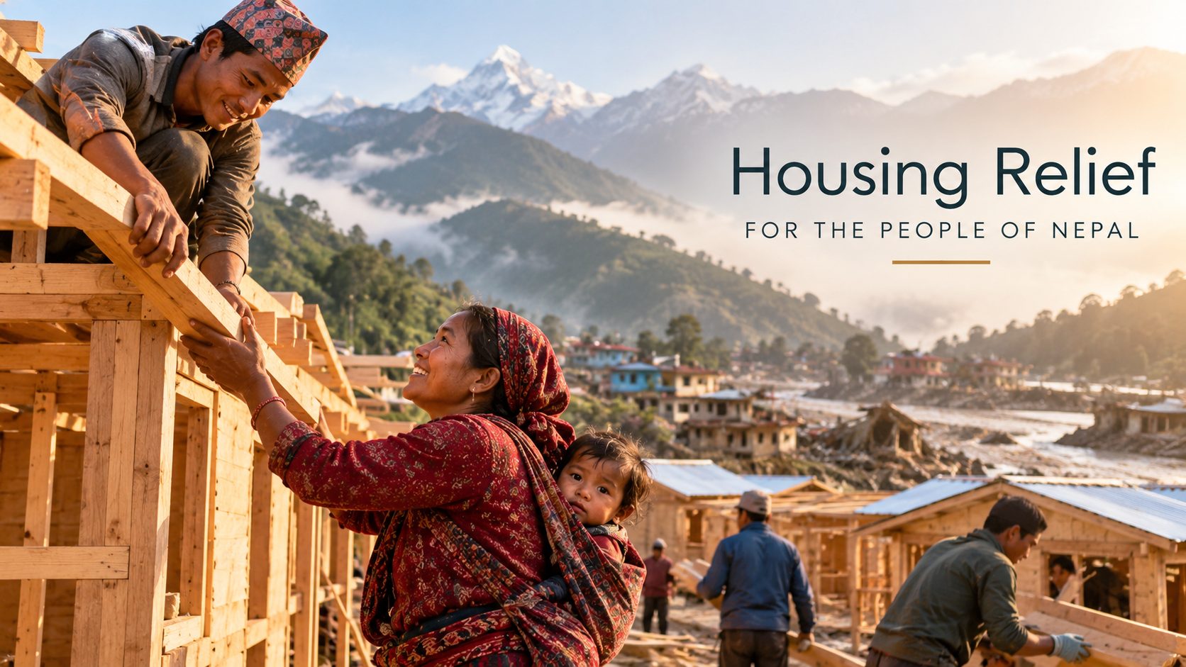 Housing relief for the people of Nepal — families and builders raising new timber homes